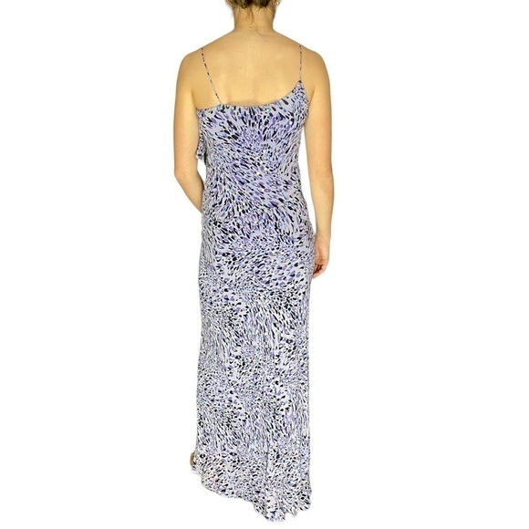 NICOLE MILLER 100% SILK ABSTRACT LEOPARD SEQUIN RUFFLE SPAGHETTI STRAP GOWN - Picture 3 of 17